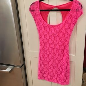BNWT neon pink lace body con dress